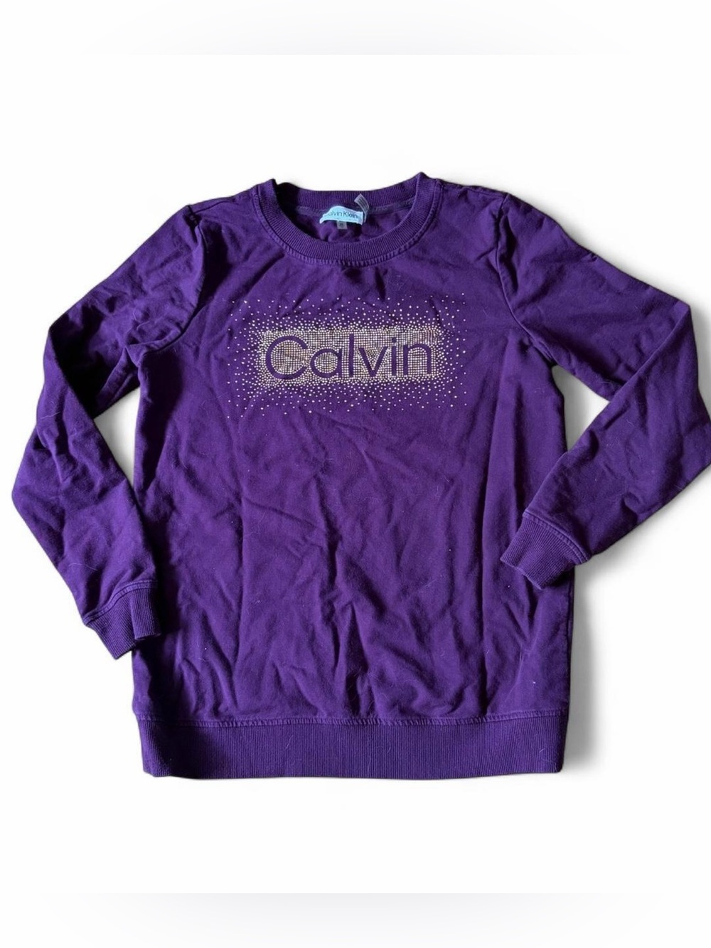 Calvin Klein woman’s purple rhinestone crewneck sweatshirt sweater Sz XS